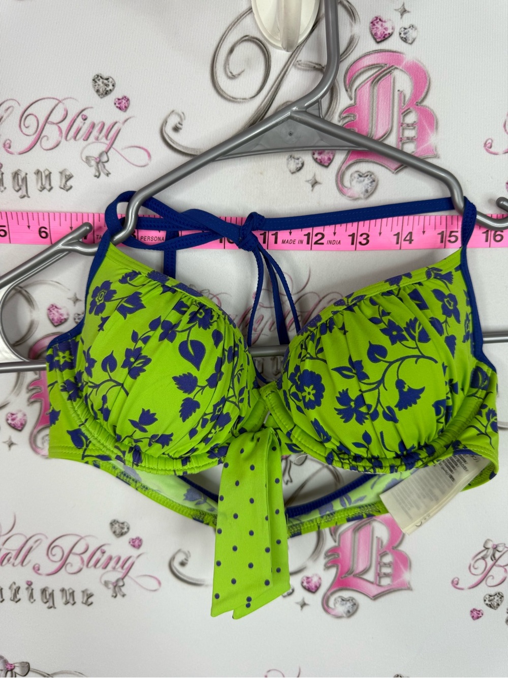 Abercrombie & Fitch Lime Green and Royal Blue Floral Bikini Top